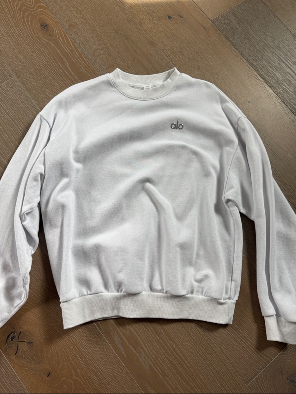 ALO Yoga  Crewneck Sweatshirt in White with Subtle Logo